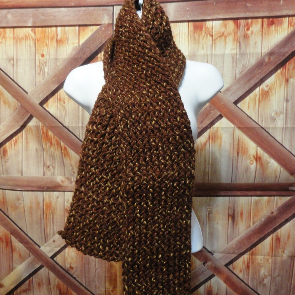 Hand made Loom Knit Colorful Brown Scarf~6"x56"~Fashionable~Winter We…